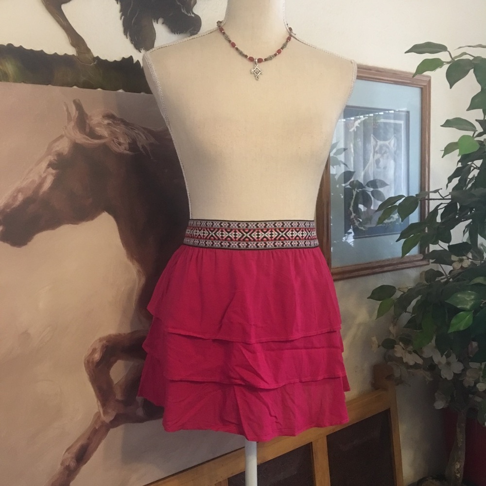 Tobi mini pink ruffle embroidered waist skirt NWT